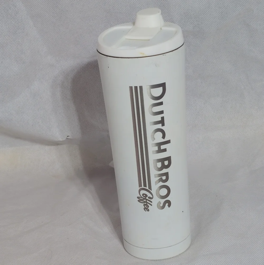 Dutch Bros White Metal Travel Mug With Lid